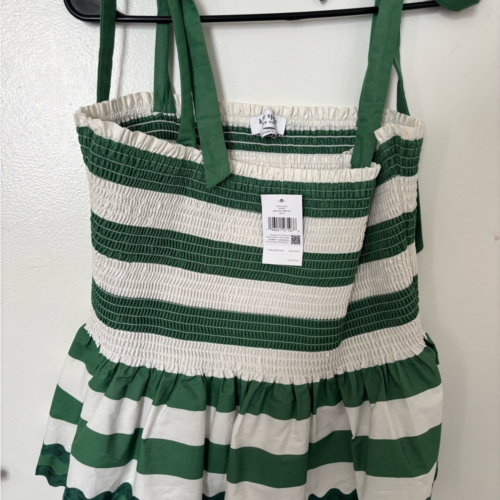 Kate Spade Green and Cream Smocked Dress